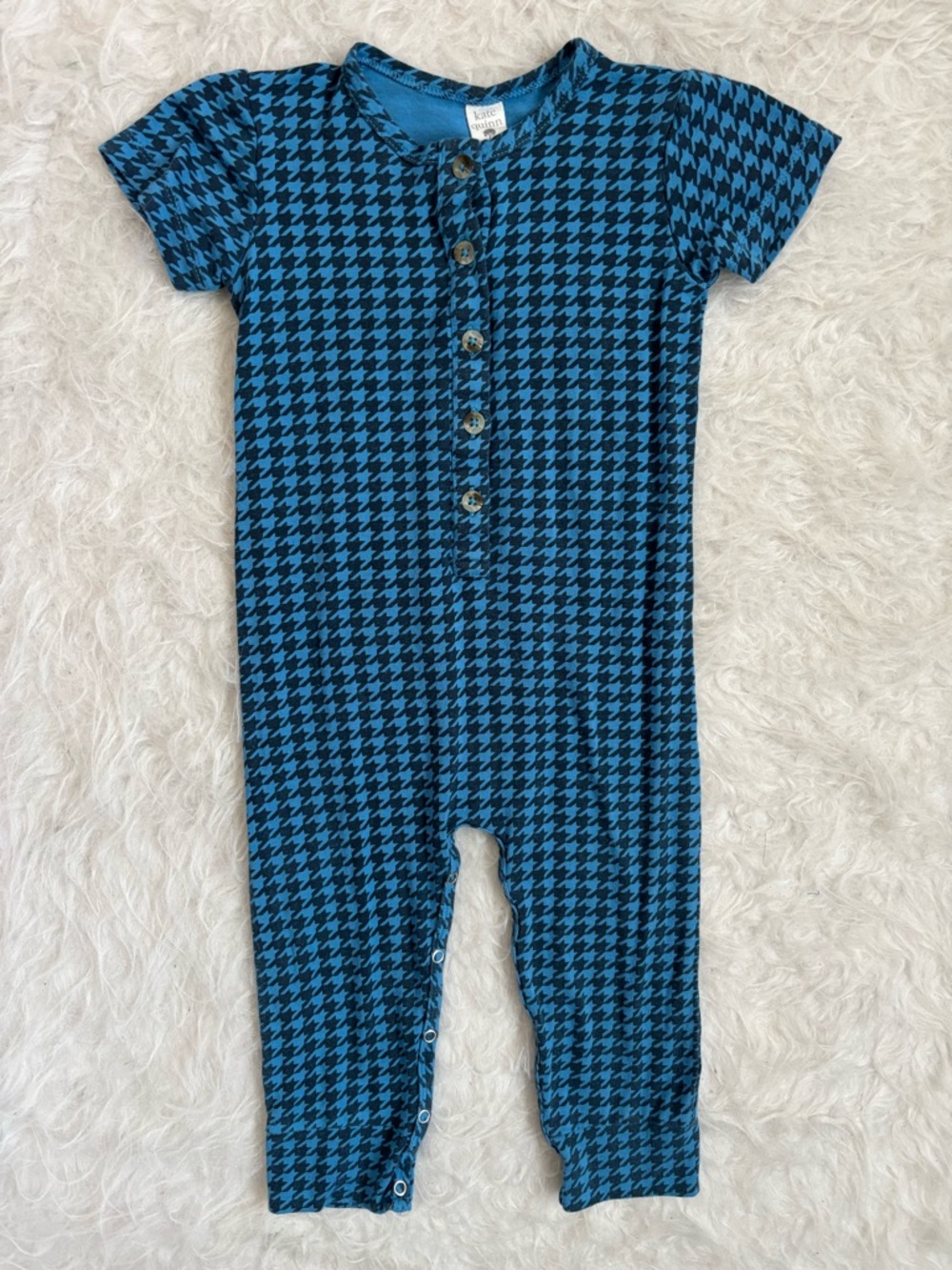 kate quinn Baby Boy Blue and Black Mod Houndstooth Bamboo Romper